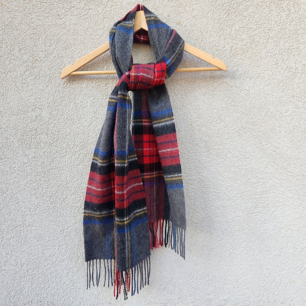 VIA CONDOTTI Roma Scarf Red Gray Plaid 100% Wool Tartan Made In Italy